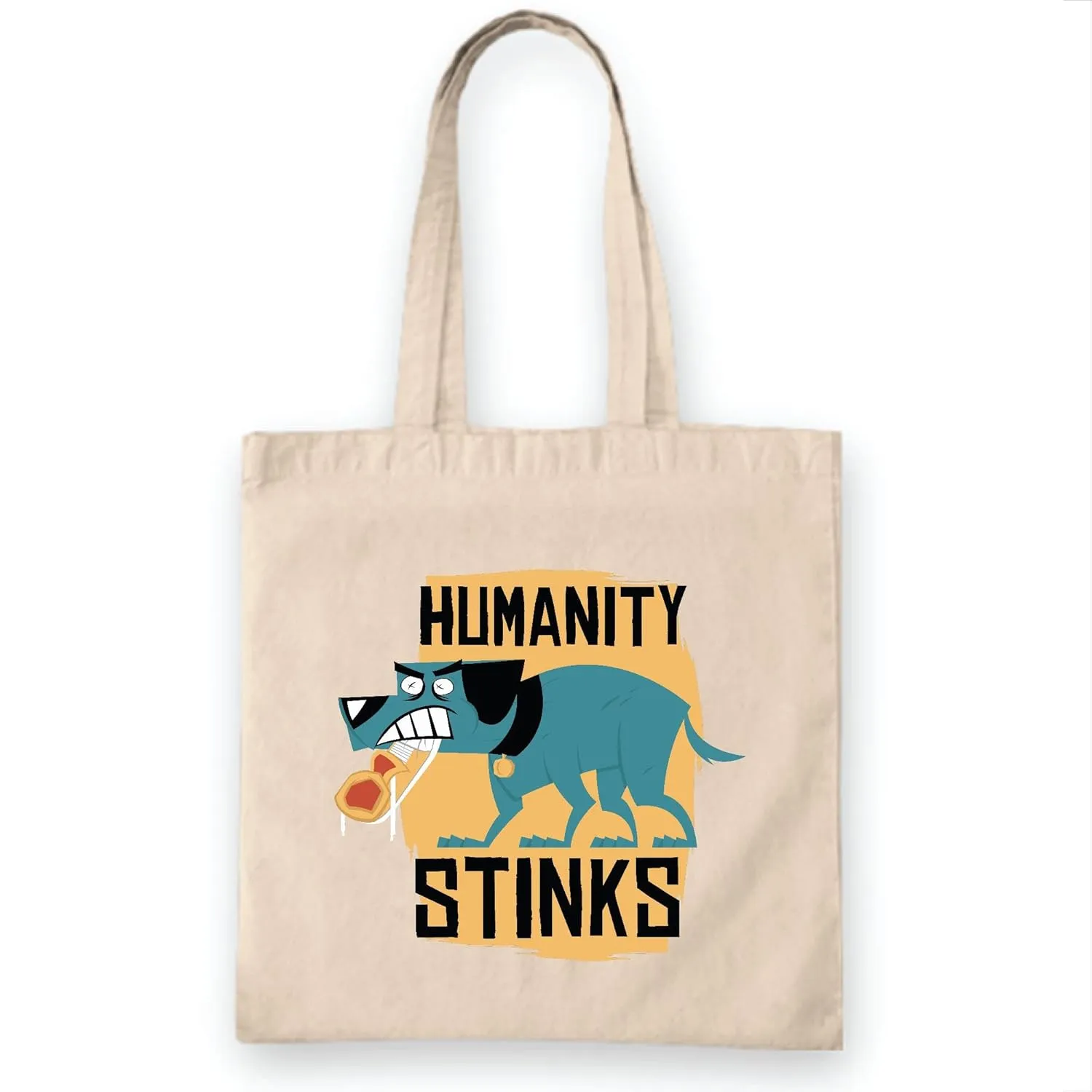 Gift for Animal Lovers Humanity Stinks Blue Dog Illustration Natural White Multicolor Canvas Tote Bag