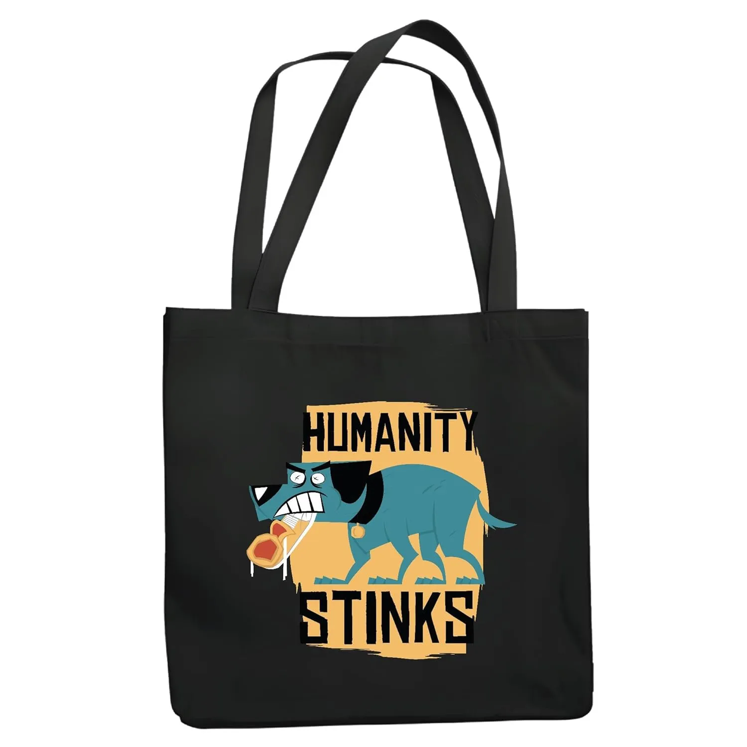 Gift for Animal Lovers Humanity Stinks Blue Dog Illustration Navy Black Multicolor Canvas Tote Bag