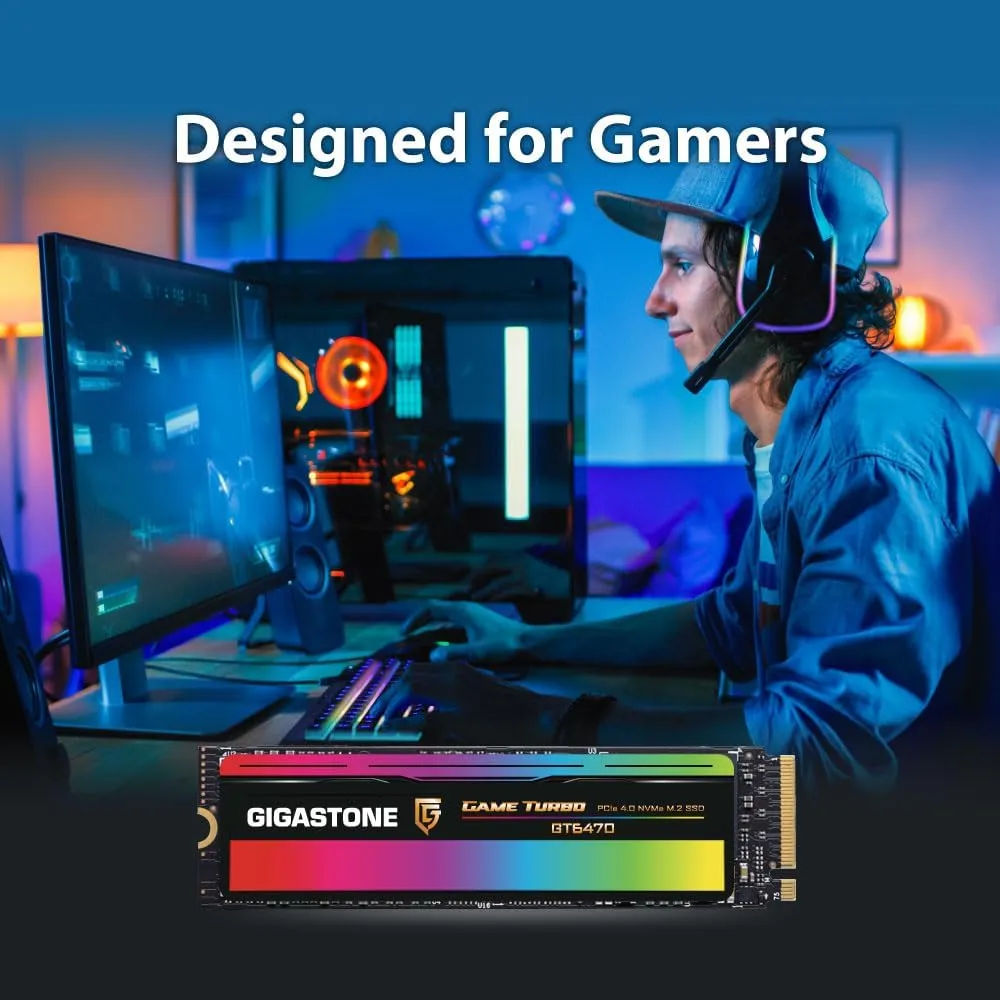 GIGASTONE M.2 SSD 2TB PCIe 4.0 NVMe SSD Internal Gaming Solid State Hard Drive Upgrade PC Laptop PS5 Storage Turbo Speed Response for Gamers 3D Rendering 4K 8K Video Editing Creators up to 7,000MB/s