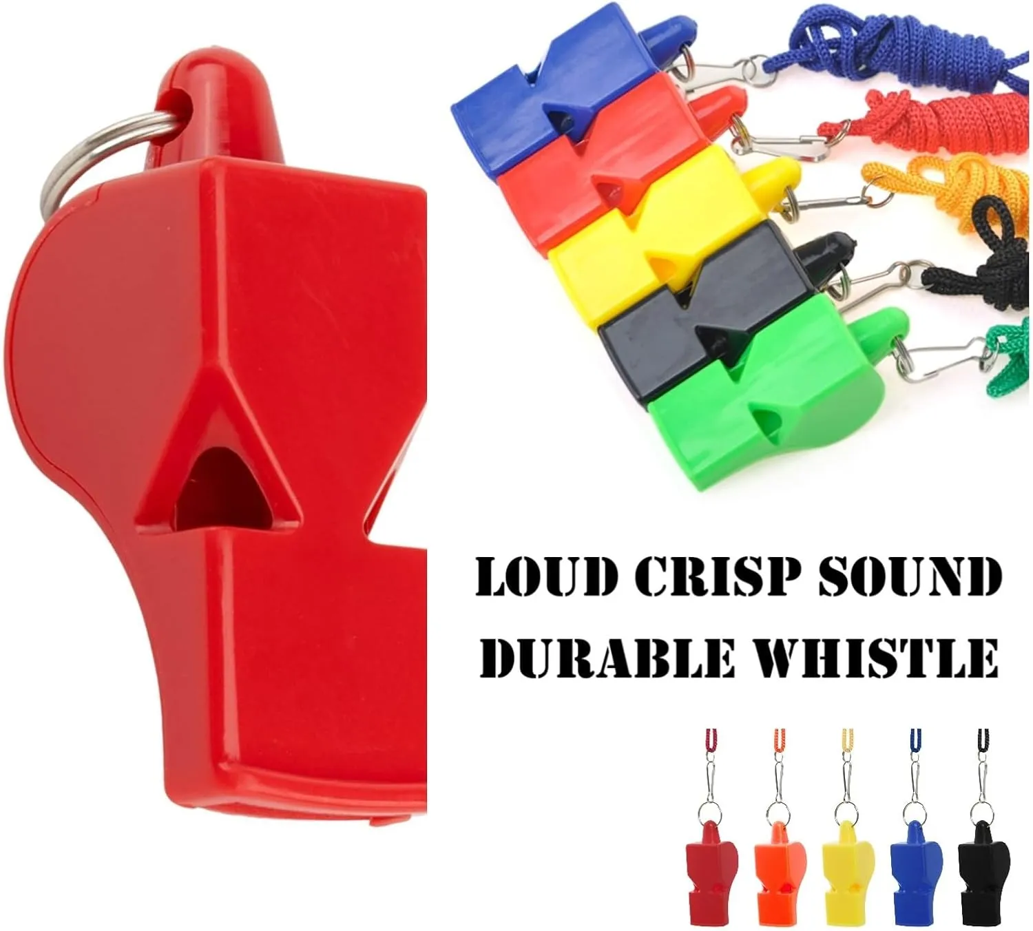 GOGO Custom Whistles with Lanyard Set of 100, Personalized Coach Whistle Plastic Pea-Less Whistle for Sports Coach Referee