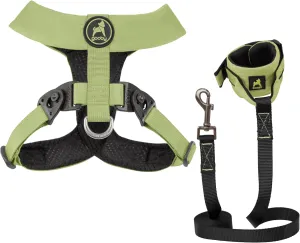 Gooby Comfort X Harness Dual Snap and Ripstop Z Wristband Surfer Leash Set-Green, Large, 6FT-Choke Free X Frame Harness with Rotational Buckles and Nylon Handsfree Leash for Small and Medium Dog