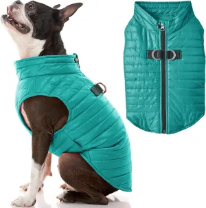 Gooby Puffer Vest Dog Jacket - Turquoise, Medium - Ultra Thin Zip Up Wind Breaker with Dual D Ring Leash - Water Resistant Small Dog Sweater Coat - Dog Clothes for Small Dogs Boy or Medium Dogs, (18")