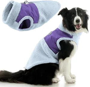 Gooby Zip Up Sherpa Vest - Slate Gray, Large - Two Tone Fuzzy Fleece Dog Sweater with Built-in Harness and Extra Security for Small Dog and Medium Dog