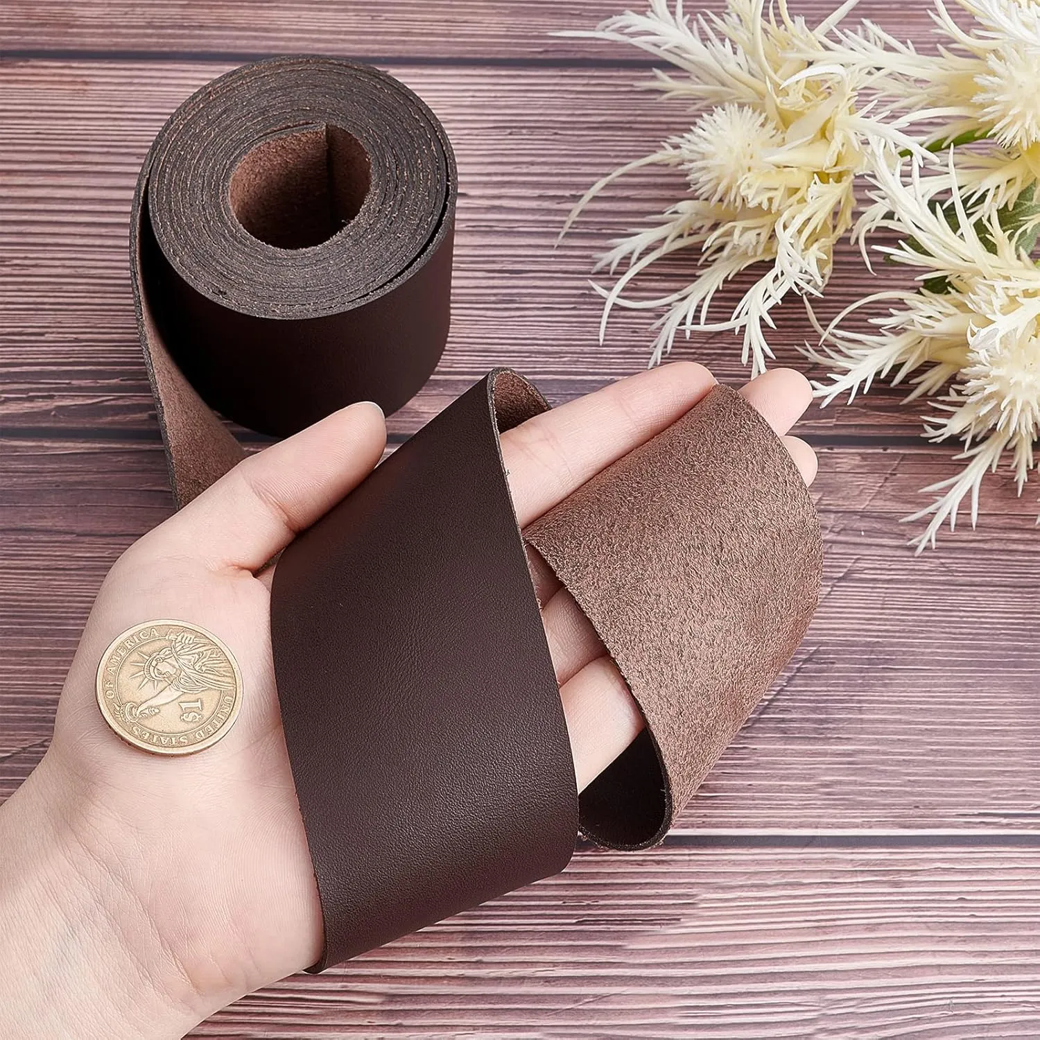 GORGECRAFT Full Grain Genuine Leather Straps 2 Inches Wide 78 Inches Long Single Sided PU Leather Strip for DIY Crafts Projects Clothing Jewelry Wrapping Making Bag Strap Furniture Handles(Coffee)