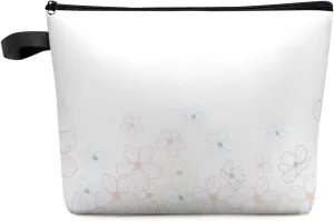Gradual Flowers Cosmetic Bags for Women, Simple Lines Blue Pink Ombre Small Makeup Bag for Purse, Waterproof Travel Toiletry Bag Accessories Organizer, 1PCS