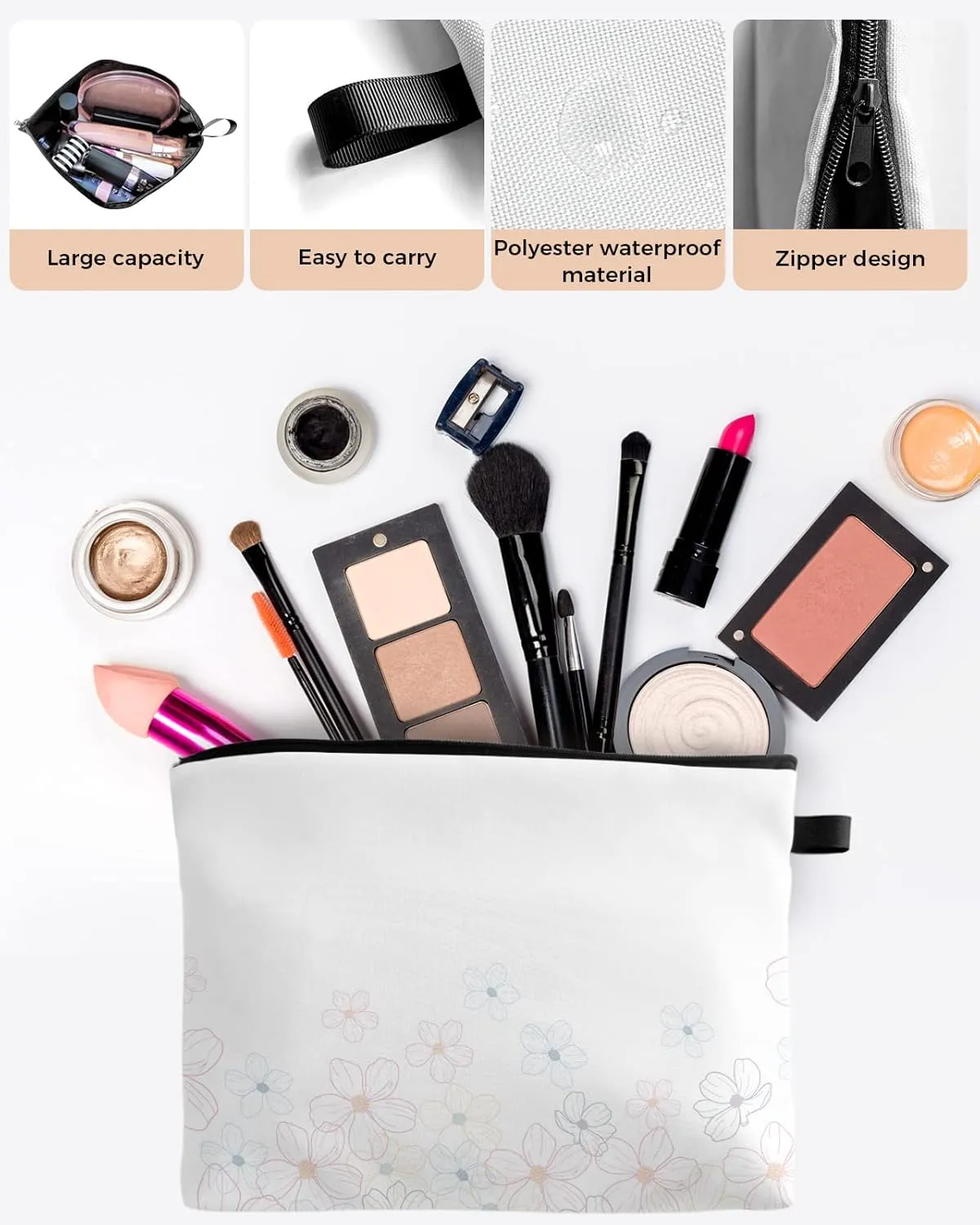 Gradual Flowers Cosmetic Bags for Women, Simple Lines Blue Pink Ombre Small Makeup Bag for Purse, Waterproof Travel Toiletry Bag Accessories Organizer, 1PCS