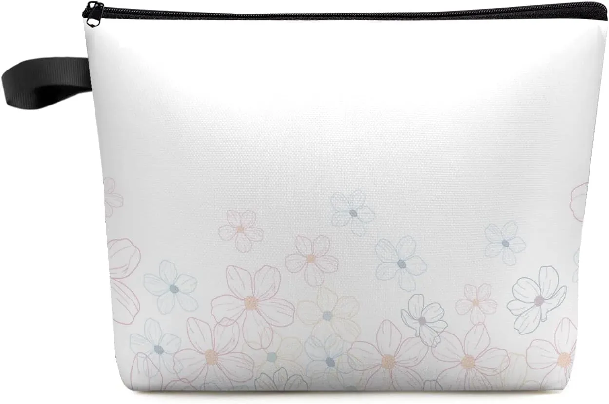 Gradual Flowers Cosmetic Bags for Women, Simple Lines Blue Pink Ombre Small Makeup Bag for Purse, Waterproof Travel Toiletry Bag Accessories Organizer, 1PCS