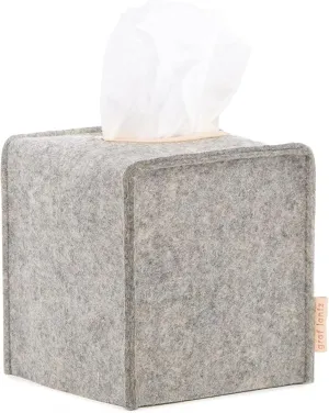 Graf Lantz - Small Tissue Box Cover - Merino Wool Felt - Fits Standard Square Tissue Boxes - Vegetable Tanned Leather Trim - Tissue Box Holder - Luxury Home Decor - USA Made - 5" x 5"x 5", Granite