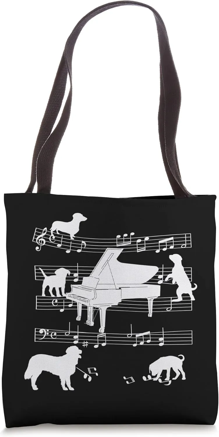 Grand Piano Player Dog for Pianist Dogs and Grand Piano Tote Bag