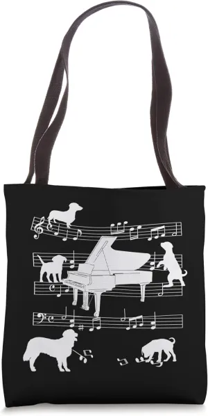 Grand Piano Player Dog for Pianist Dogs and Grand Piano Tote Bag
