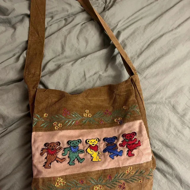 Grateful Dead book bag - Dancing Bears shoulder bag - Grateful Dead lap top bag - Corduroy Grateful Dead Dead Head Bears purse