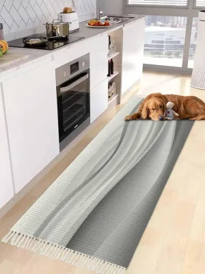 Gray Marble Hallway Runner Rug 2X6 Ft Kitchen Carpet, Washable Woven Throw Carpet with Tassel, Vintage Simple Abstract Ombre Fluid Art Non-Shedding Bedroom Laundry Rugs