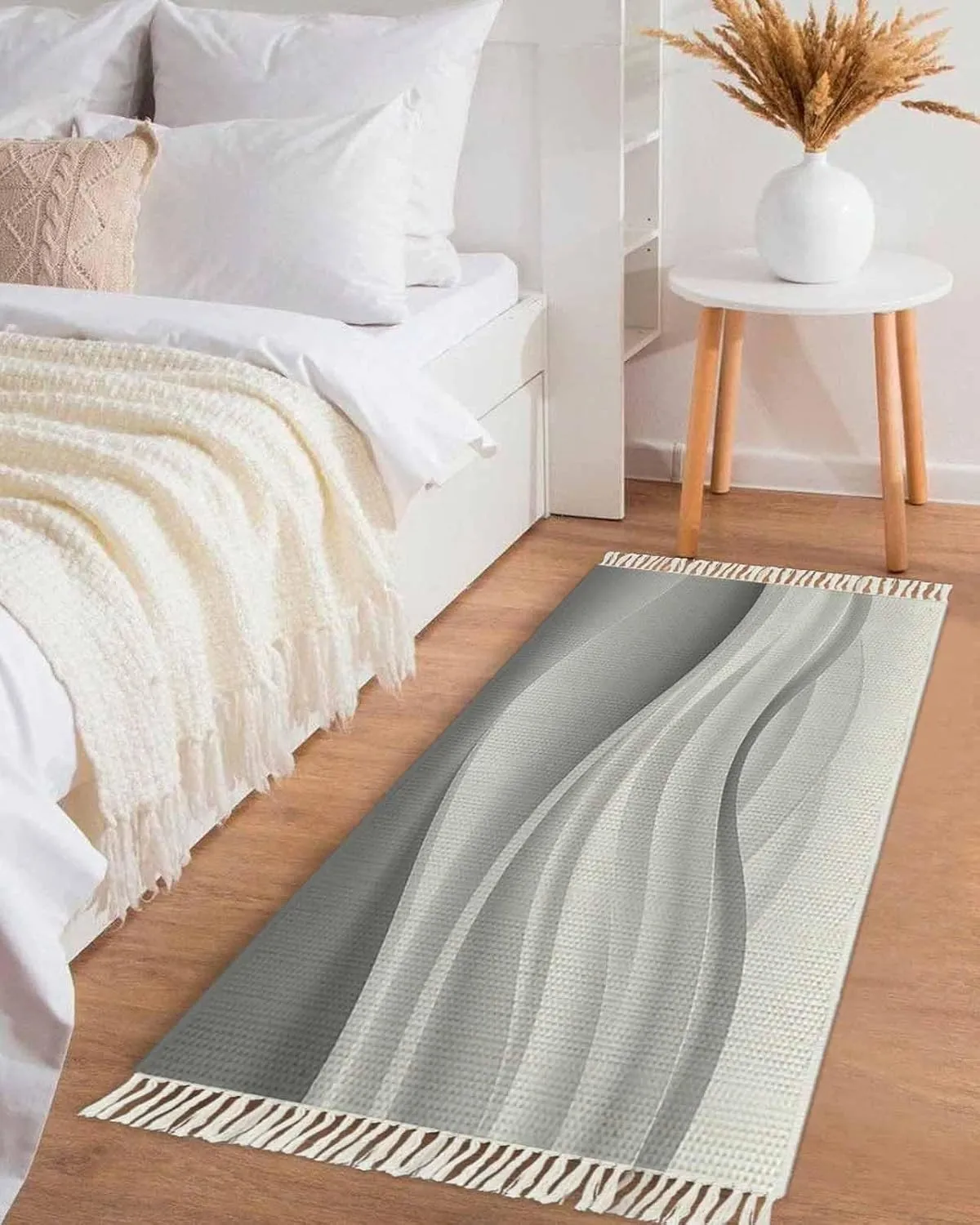 Gray Marble Hallway Runner Rug 2X6 Ft Kitchen Carpet, Washable Woven Throw Carpet with Tassel, Vintage Simple Abstract Ombre Fluid Art Non-Shedding Bedroom Laundry Rugs