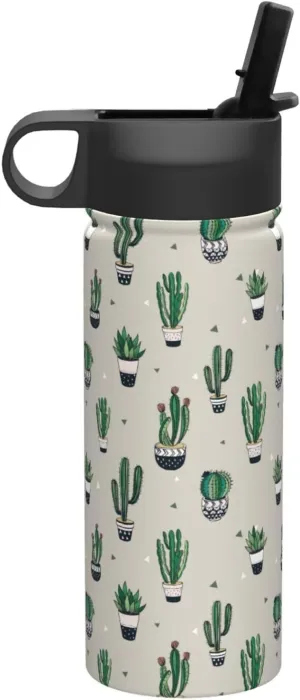 Green cactus. Print Flask Stainless Steel Water Bottle with Straw 18OZ FOR Outdoor Gym Commute