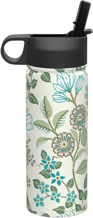 Green flower. Print Flask Stainless Steel Water Bottle with Straw 18OZ FOR Outdoor Gym Commute