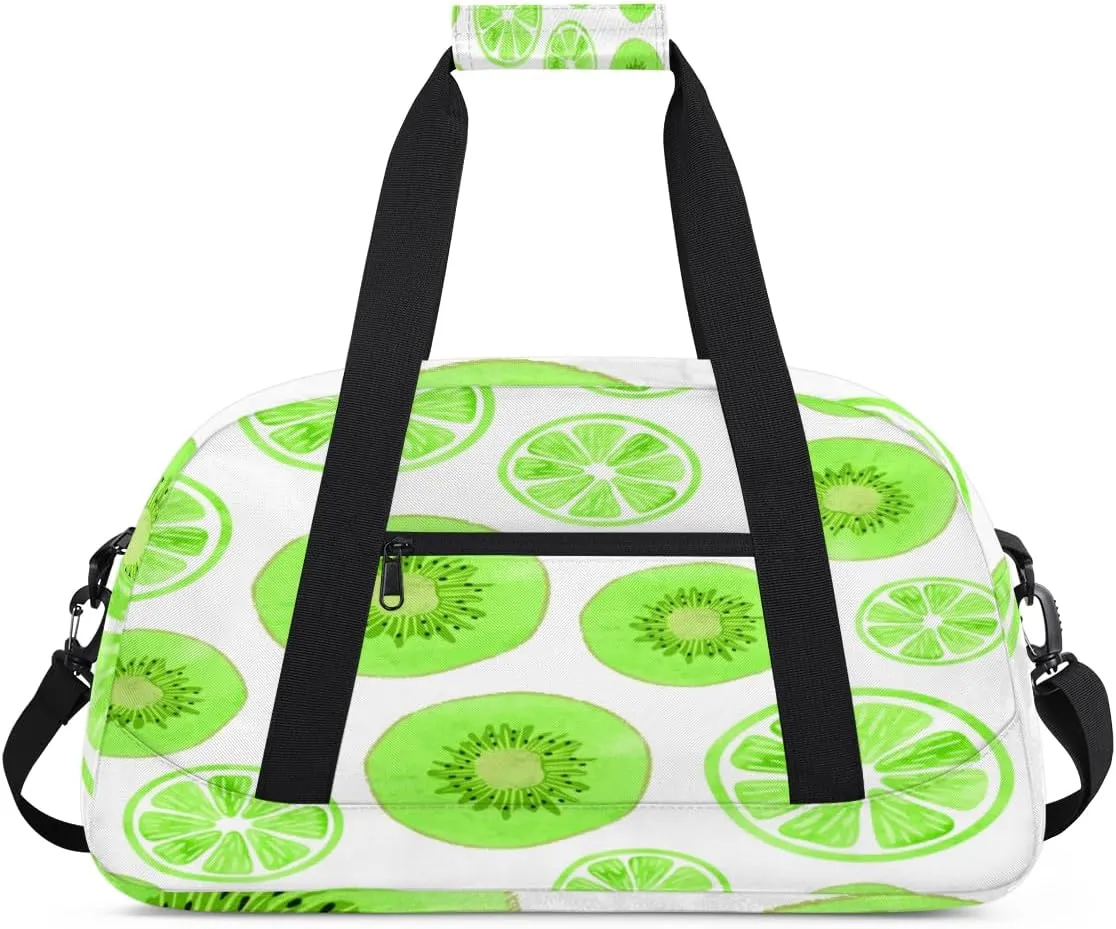 Green Kiwi And Lime Kids Overnighted Duffel Bag Carry-On Size & Ideal for School Practice or Weekender Travel with Zip and Shoulder Stra for Boys & Girls