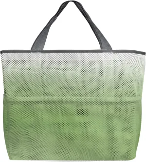 Green Ombre Beach Tote Bag for Women, Teal Gradient Color Modern Abstract Art Mesh Beach Bags Waterproof Sandproof, Outdoor Picnic Swim Pool Handbag - Large Beach Bag with Zipper and Pockets