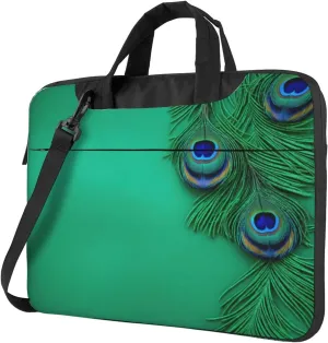 Green Peacock Feather Print Laptop Bag,Can Use It Freely As A Shoulder Bag,Crossbody Bag,And Briefcase
