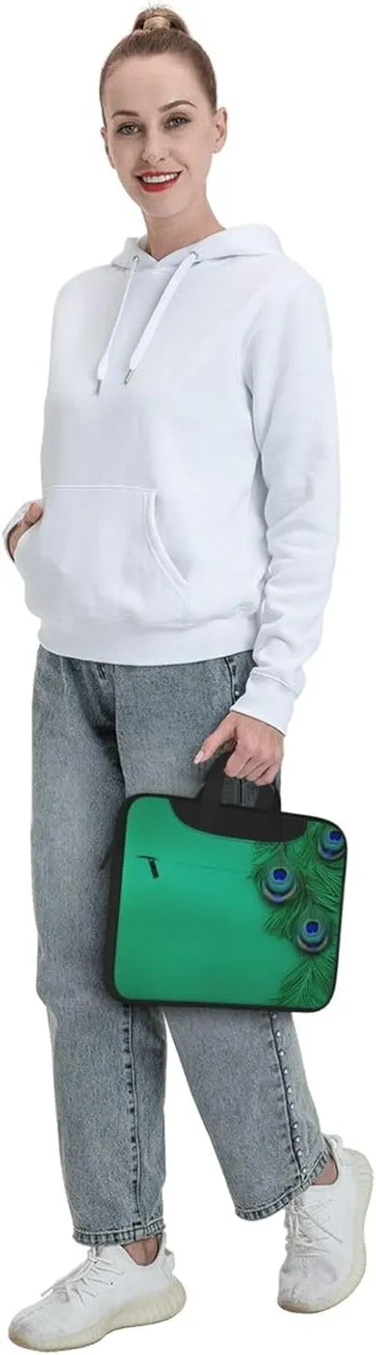 Green Peacock Feather Print Laptop Bag,Can Use It Freely As A Shoulder Bag,Crossbody Bag,And Briefcase