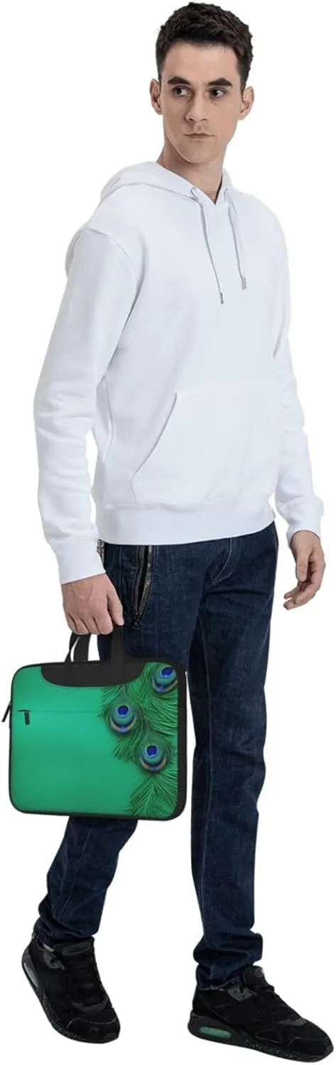 Green Peacock Feather Print Laptop Bag,Can Use It Freely As A Shoulder Bag,Crossbody Bag,And Briefcase