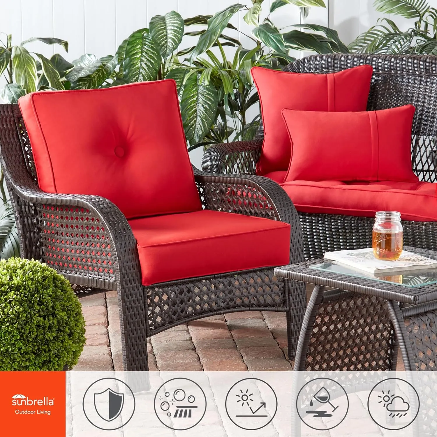 Greendale Home Fashions Sunbrella 20" Square Outdoor Throw Pillow with Removable Cover (Set of 2), Canvas Jockey Red 2 Count