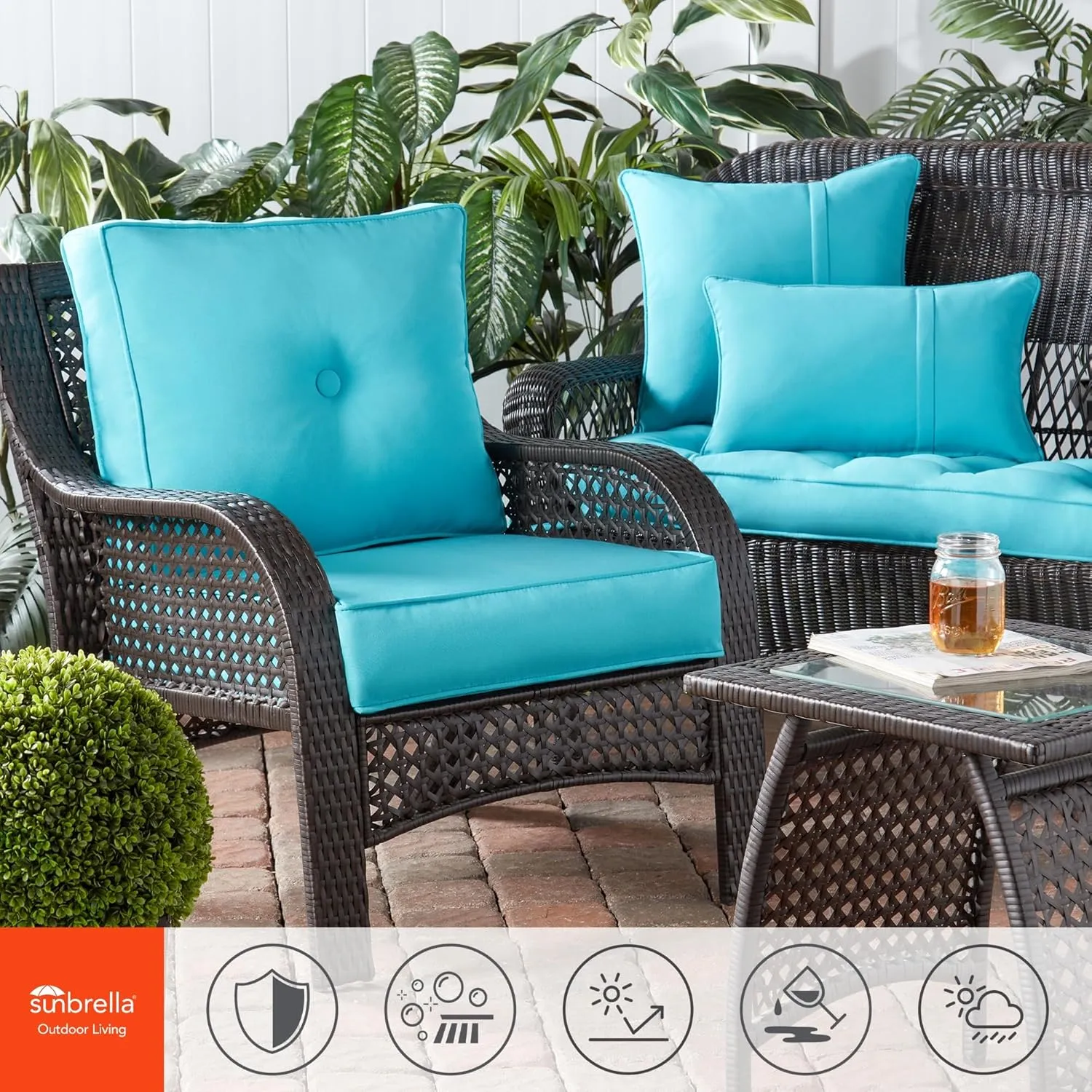 Greendale Home Fashions Sunbrella 21" x 14" Rectangle Outdoor Throw Pillow with Removable Cover (Set of 2), Canvas Aruba 2 Count