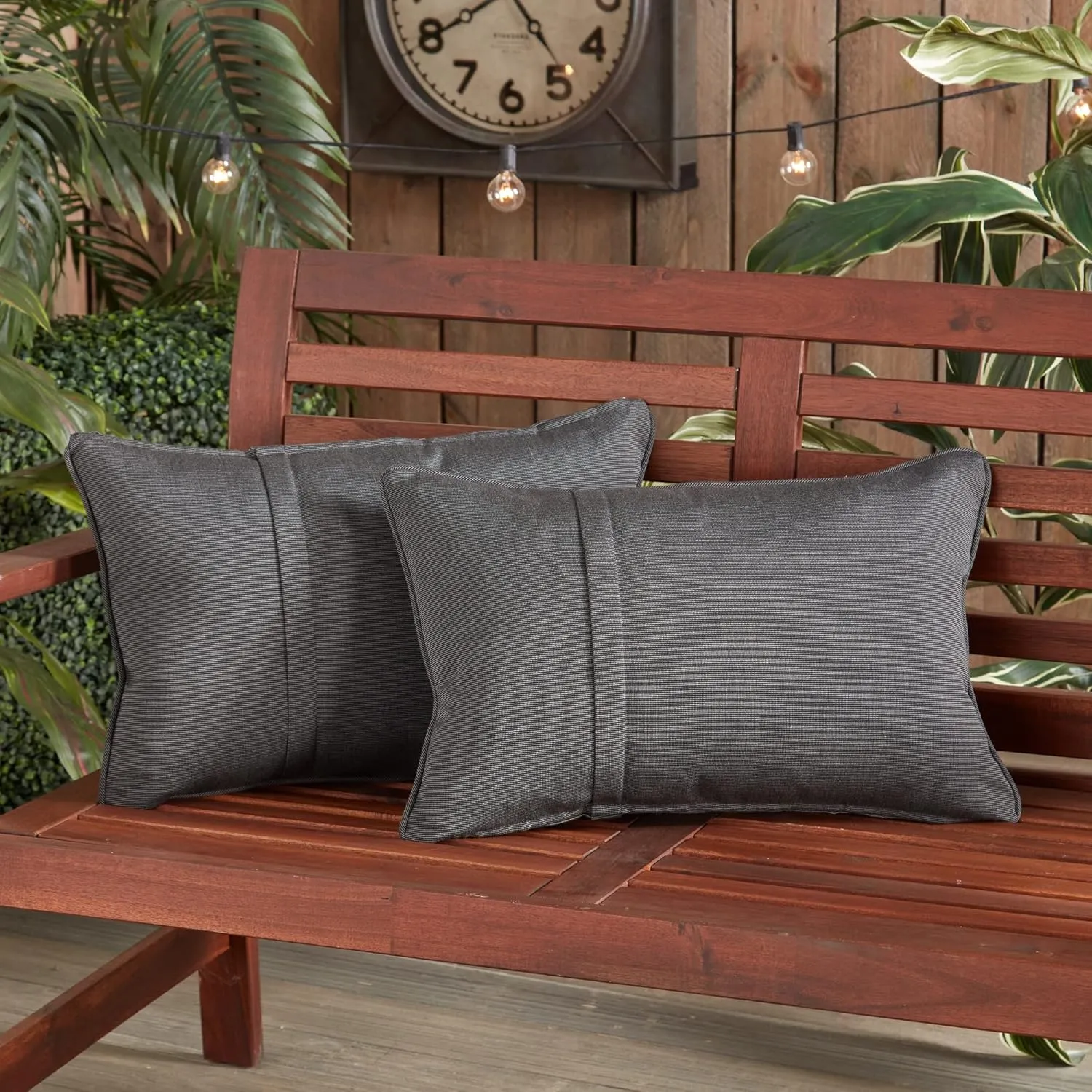 Greendale Home Fashions Sunbrella 21" x 14" Rectangle Outdoor Throw Pillow with Removable Cover (Set of 2), Canvas Coal 2 Count