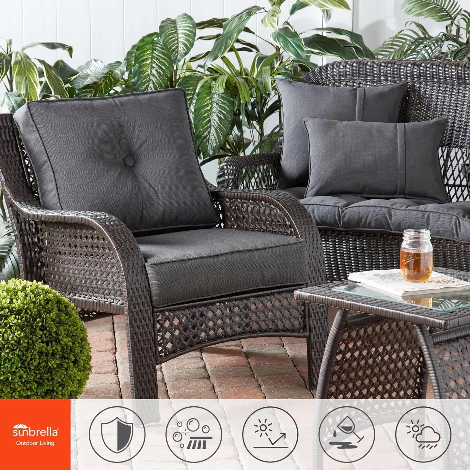 Greendale Home Fashions Sunbrella 21" x 14" Rectangle Outdoor Throw Pillow with Removable Cover (Set of 2), Canvas Coal 2 Count