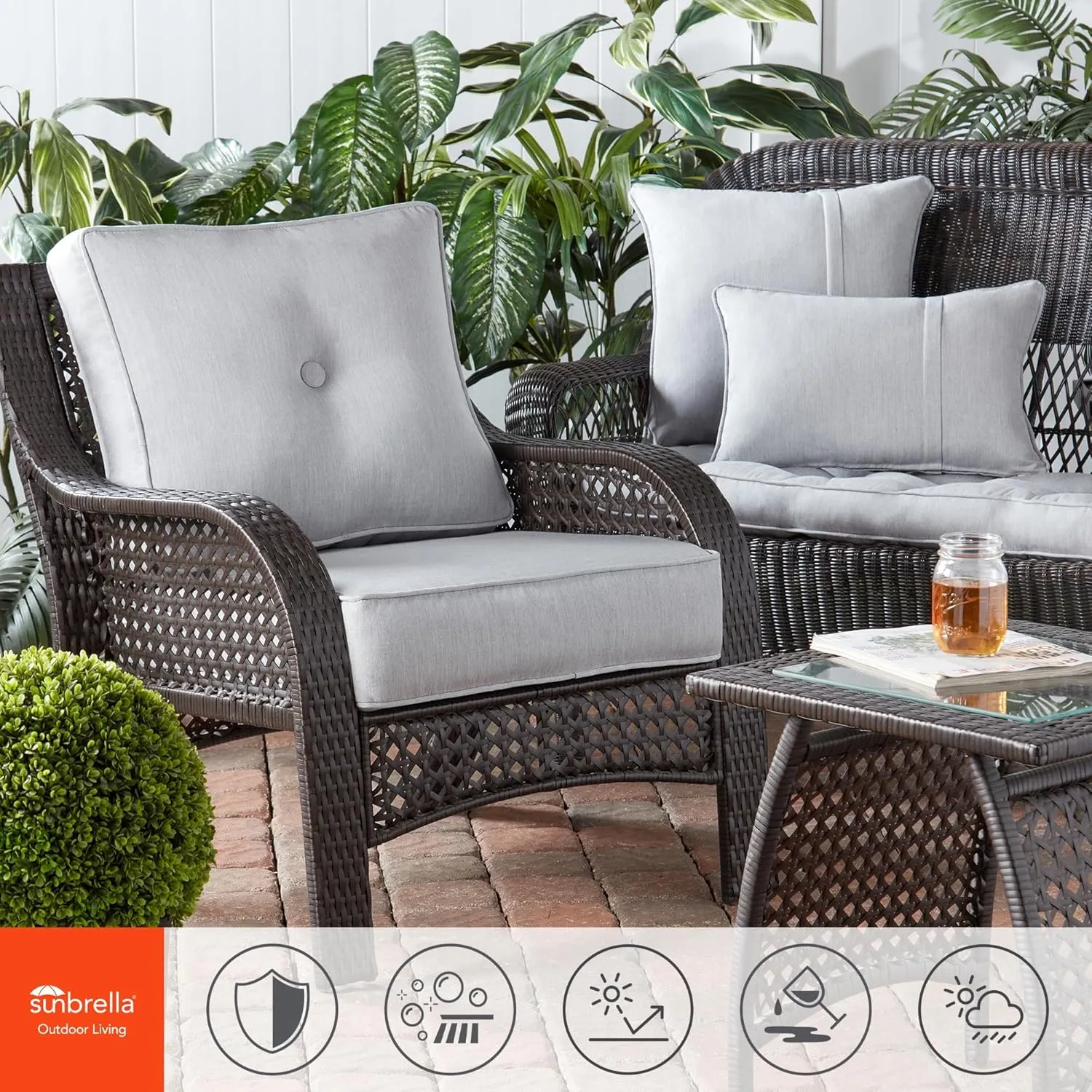 Greendale Home Fashions Sunbrella 21" x 14" Rectangle Outdoor Throw Pillow with Removable Cover (Set of 2), Canvas Granite 2 Count
