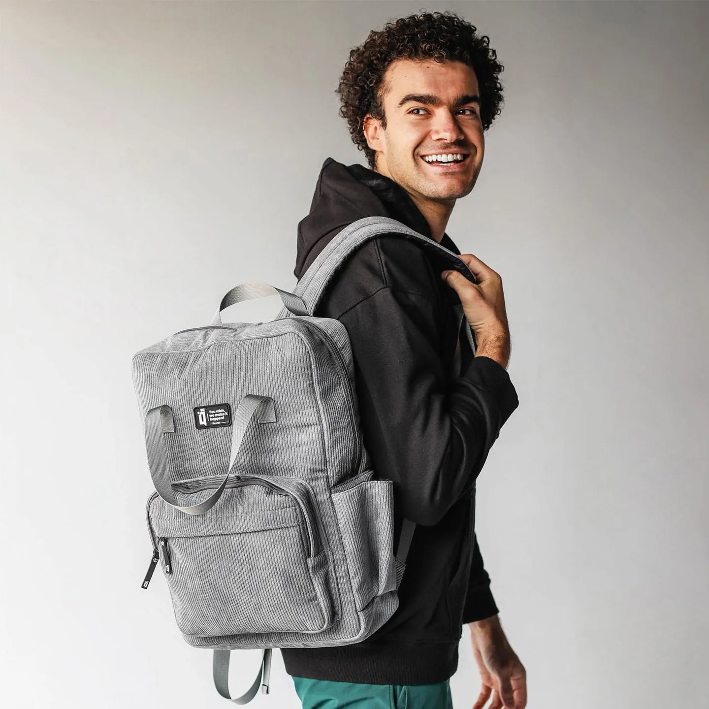 Grey Corduroy Backpack