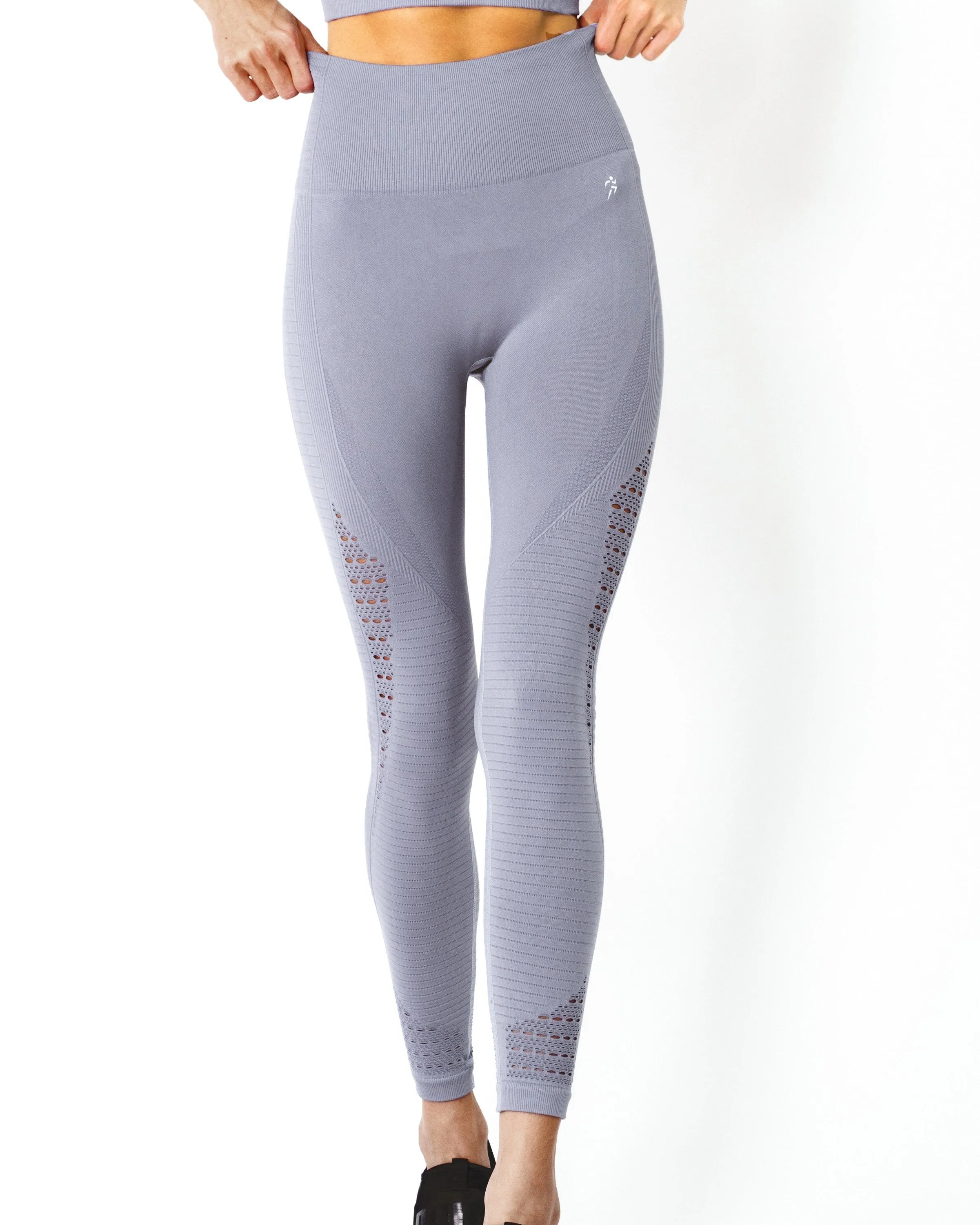 Grey Mesh Leggings with Ribbing