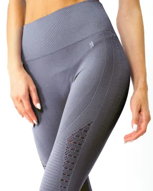 Grey Mesh Leggings with Ribbing