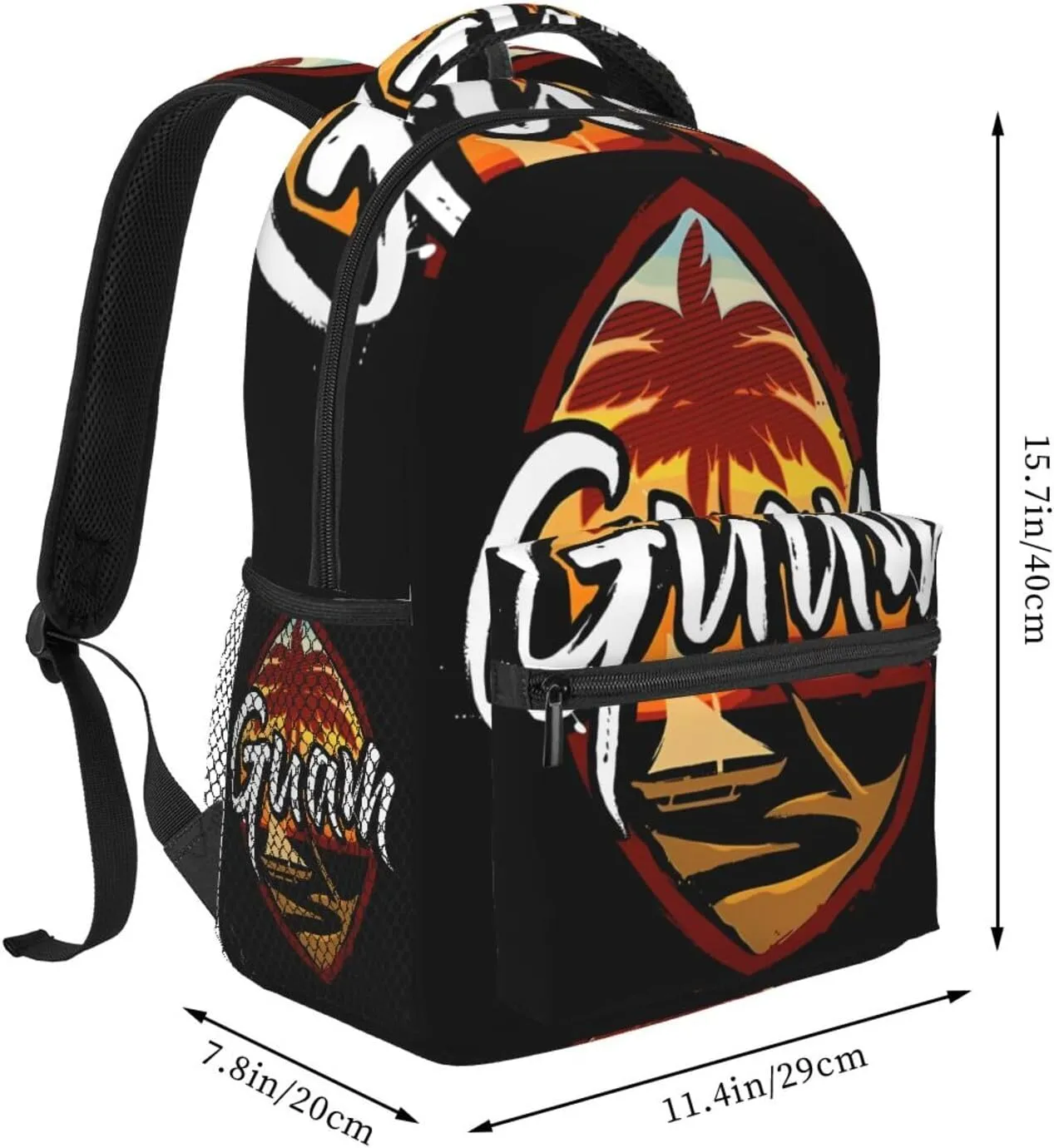 Guam Island Flag Palm Tree Laptop Backpacks Double Shoulder Laptop Pack Bag Daypack Back Pack Bags Rucksack Computer Bag with Side Pockets Front Zipper Pockets For Commutes Travel