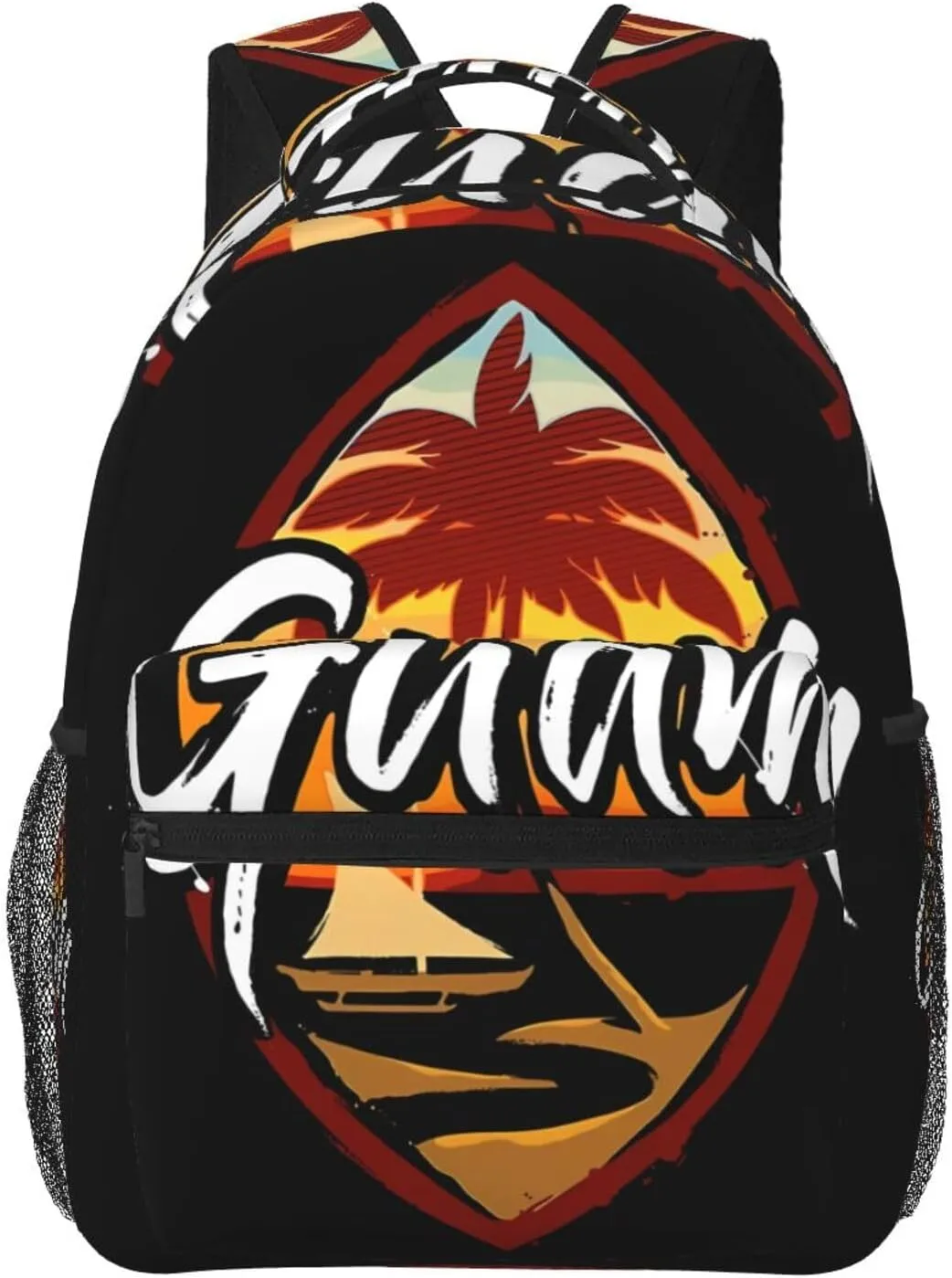Guam Island Flag Palm Tree Laptop Backpacks Double Shoulder Laptop Pack Bag Daypack Back Pack Bags Rucksack Computer Bag with Side Pockets Front Zipper Pockets For Commutes Travel