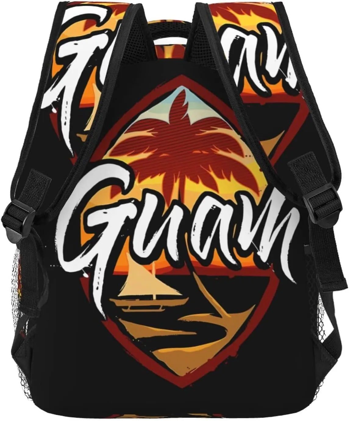 Guam Island Flag Palm Tree Laptop Backpacks Double Shoulder Laptop Pack Bag Daypack Back Pack Bags Rucksack Computer Bag with Side Pockets Front Zipper Pockets For Commutes Travel