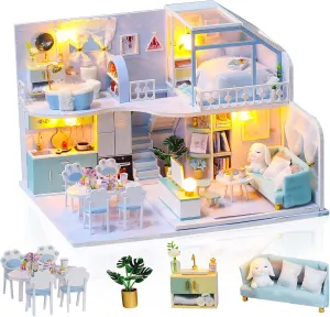 GuDoQi DIY Miniature Dollhouse Kit, Tiny House kit with Furniture, Miniature House Kit 1:24 Scale, Great Gift for Birthday Father's Day, Beautiful Blue Room
