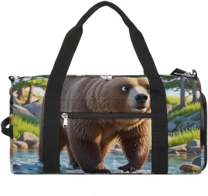 Gym Bag Bear Crossing The River Printed Duffle Bag Yoga Bag Small Printed Gym Bag for Gym Travel Swimming
