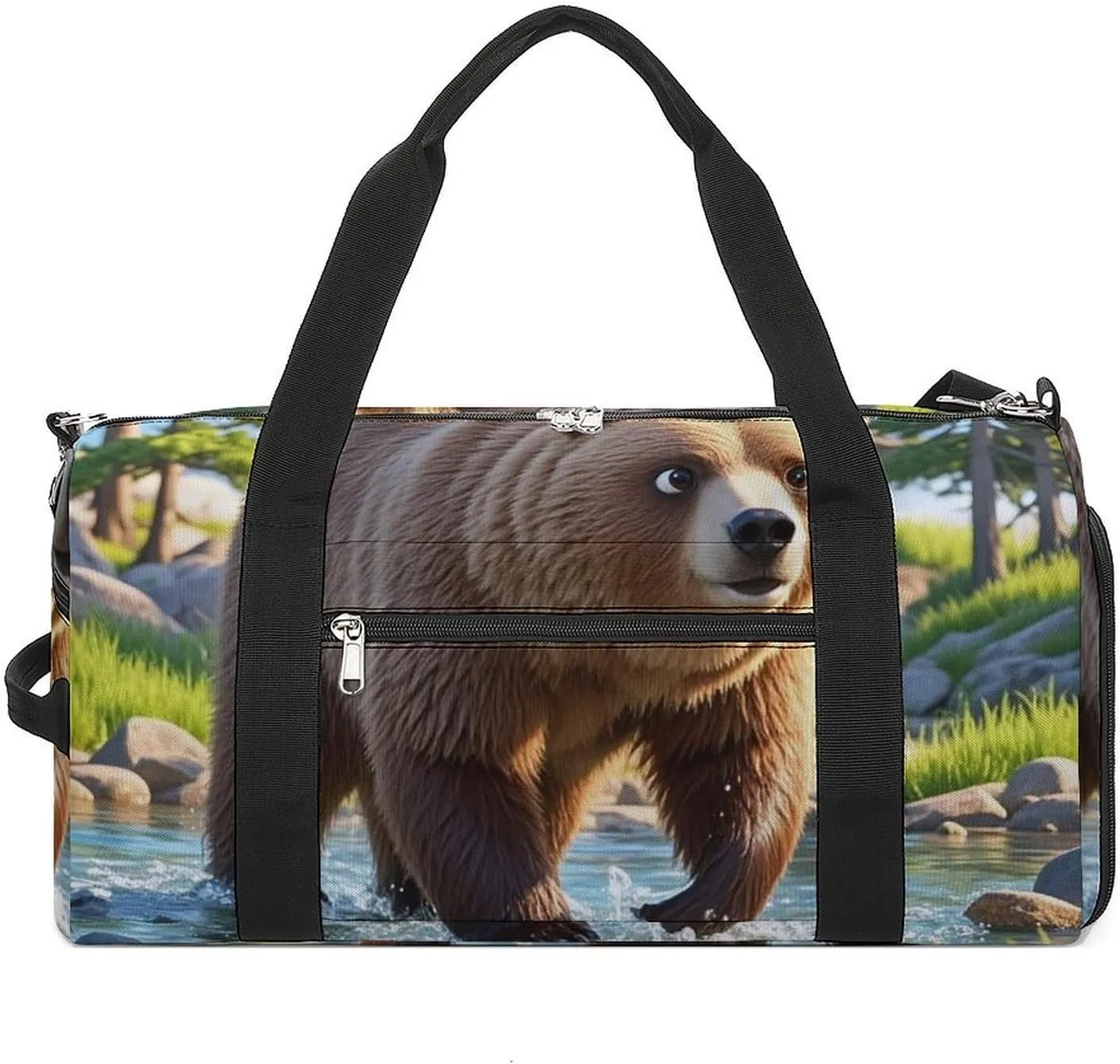 Gym Bag Bear Crossing The River Printed Duffle Bag Yoga Bag Small Printed Gym Bag for Gym Travel Swimming