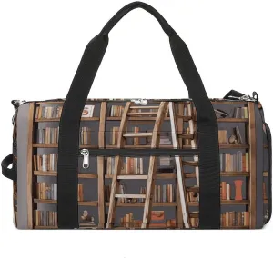 Gym Bag Duffle Bag Funny Book Shelves Collection And Ladder Printed Yoga Bag Printed Backpack Duffel Bag Small Gym Bag for Travel Sports