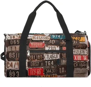 Gym Bag Duffle Bag Old License Plate Printed Yoga Bag Printed Backpack Duffel Bag Small Gym Bag for Travel Sports