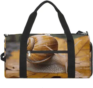 Gym Bag Duffle Bag Snail in Leaves Printed Yoga Bag Printed Backpack Duffel Bag Small Gym Bag for Travel Sports