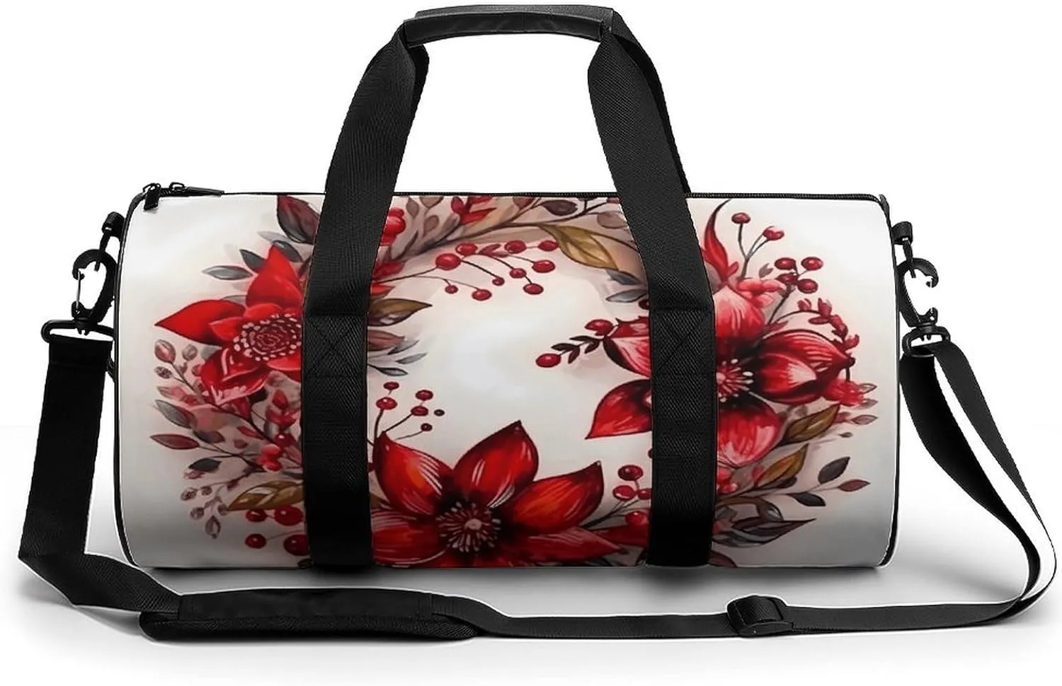 Gym Bag for Men Women,Garland of Red Flowers Printed Workout Bags,Small Travel Duffle Bags for Traveling Overnight Weekender Bag Personal Item Travel Bag Large Sport Bag