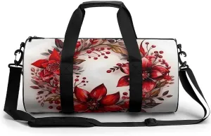 Gym Bag for Men Women,Garland of Red Flowers Printed Workout Bags,Small Travel Duffle Bags for Traveling Overnight Weekender Bag Personal Item Travel Bag Large Sport Bag