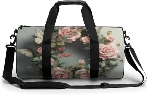 Gym Bag for Men Women,Rose Garland Printed Workout Bags,Small Travel Duffle Bags for Traveling Overnight Weekender Bag Personal Item Travel Bag Large Sport Bag