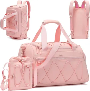 Gym Bag for Women, 40L Sports Travel Duffel Bag Gym Backpack with Shoe Compartment, Carry on Weekender Overnight Bag, Personal Item Travel Bag Workout Tote Bag Pink