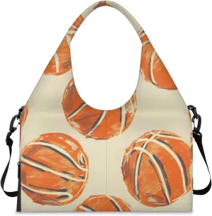 Gym Bag for Women Basketballs Printed Duffel Bag with Shoe Compartment and Yoga Mat Holder Portable Weekender Bags Travel Tote Bags