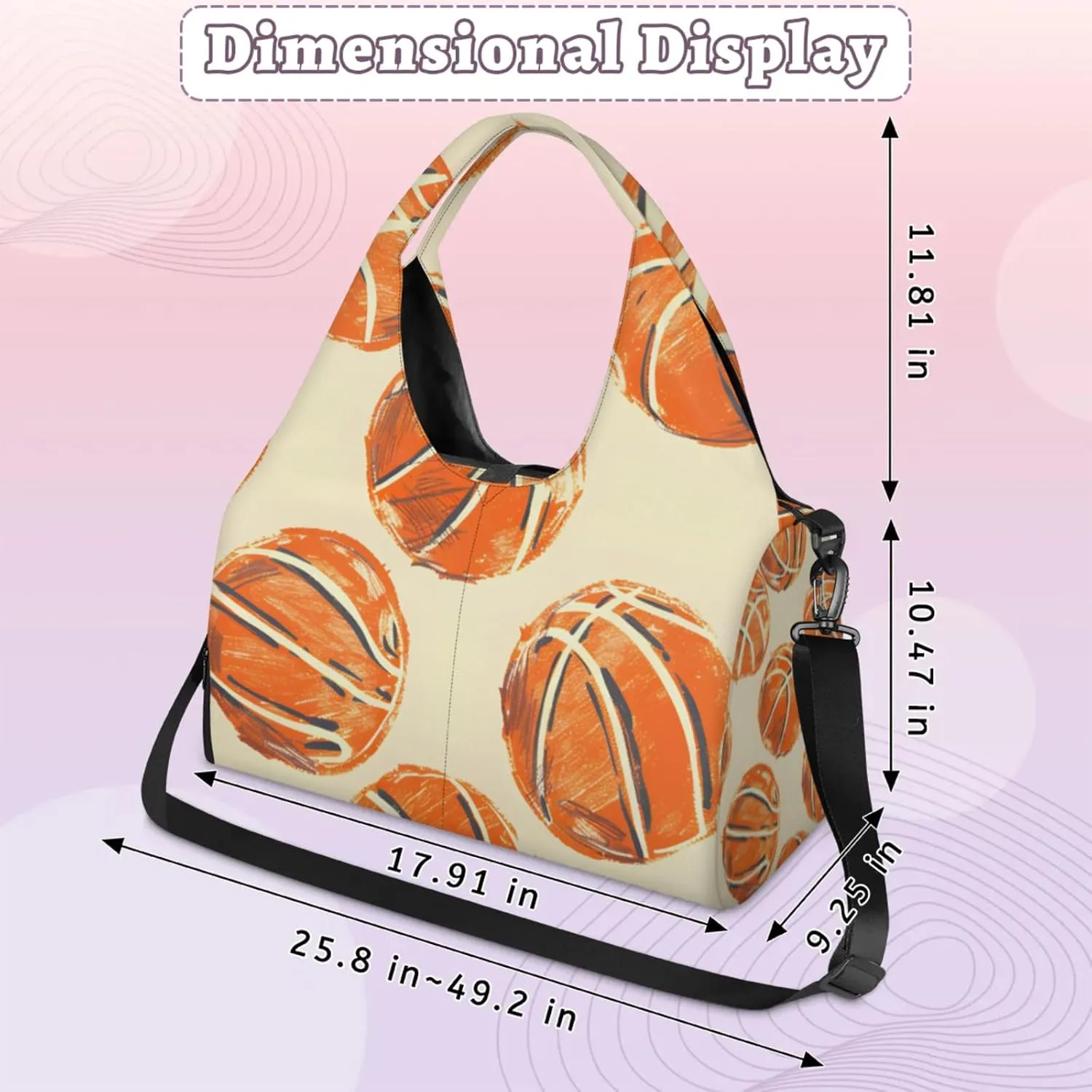Gym Bag for Women Basketballs Printed Duffel Bag with Shoe Compartment and Yoga Mat Holder Portable Weekender Bags Travel Tote Bags