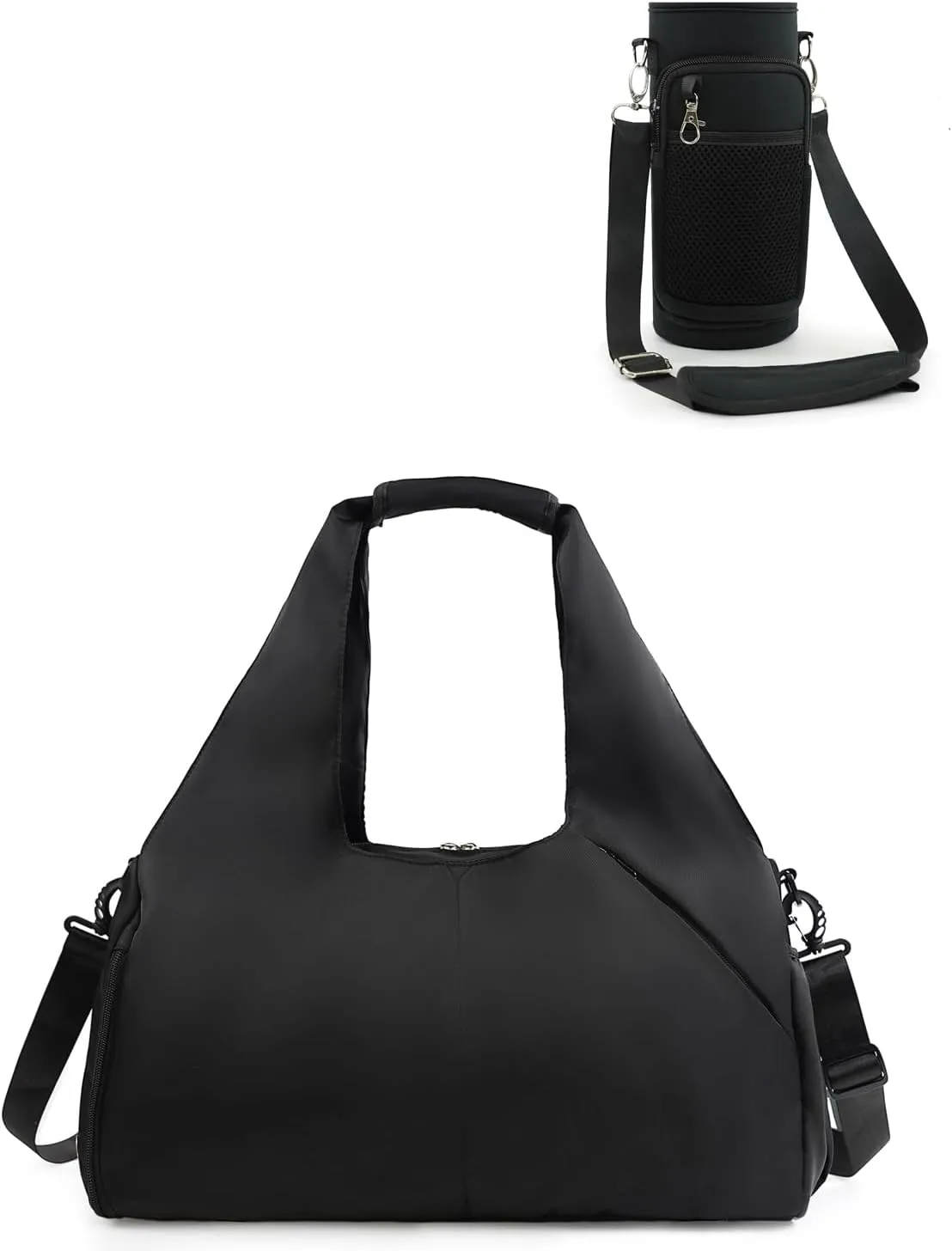 Gym Bag for Women with Shoe Compartment Yoga Mat Bag with Wet Pocket, Water Bottle Carrier Bag with Strap, Black