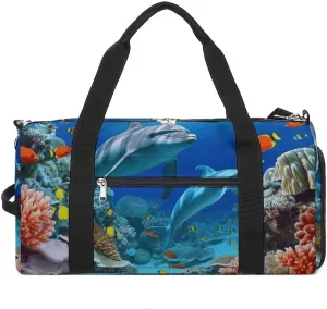 Gym Bag Seabed Coral Fish Dolphins Printed Duffle Bag Yoga Bag Small Printed Gym Bag for Gym Travel Swimming