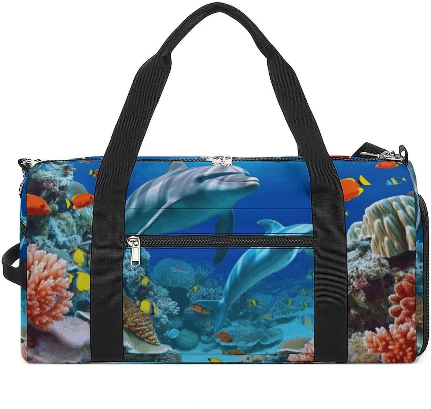 Gym Bag Seabed Coral Fish Dolphins Printed Duffle Bag Yoga Bag Small Printed Gym Bag for Gym Travel Swimming
